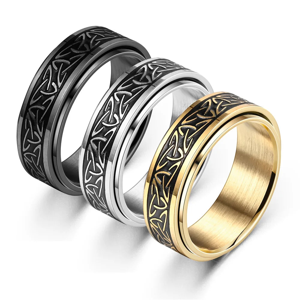 Viking Celtic Knot Rune Ring for Men - Rotating Stainless Steel Anti-Stress & Anxiety Relief Spinning Ring (Anillo Antiestres)