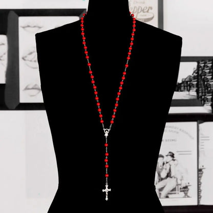 Vintage Crucifix Cross Necklace – Jesus Rosary Beads Chain with Virgin Mary Pendant Religious Jewelry Charm for Men & Women