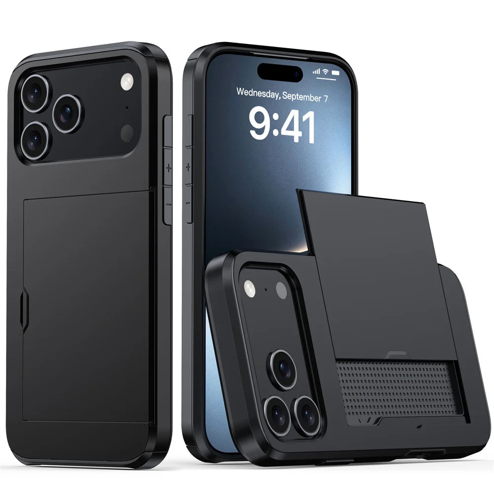 Shockproof iPhone Case with Wallet Card Holder – Protective Cover for iPhone 17, 16, 15, 14, 13, 12, 11 Series, Including Mini & Pro Max