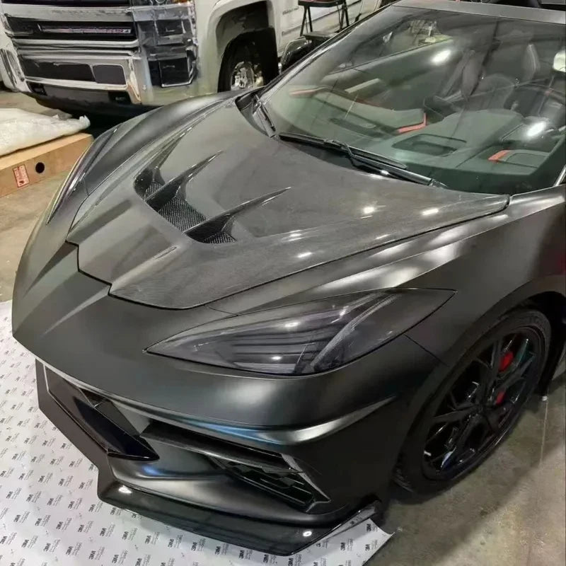 C8 ZR1 Style Carbon Fiber Hood - Small Vented Exterior Engine Hood for 2020+ Corvette C8