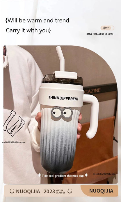 860ML Stainless Steel Coffee Cup – Outdoor Thermo Water Bottle with Straw, Vacuum Flask for Cold & Hot Drinks