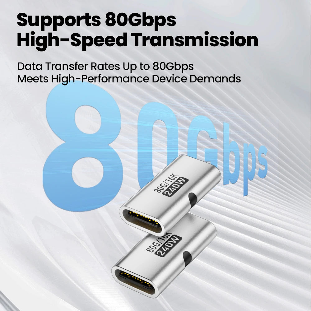 USB-C Female-to-Female Adapter – PD 3.1 240W Fast Charging, 80Gbps Data Transfer, 16K 60Hz Video Support Connector