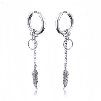 Long Hanging Cross & Leaf Hoop Earrings – Vintage Stainless Steel Hip Hop Unisex Jewelry Accessories