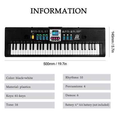 61 Key Digital Piano Keyboard - Multifunction Electric Piano with Microphone for Kids, Students & Beginners