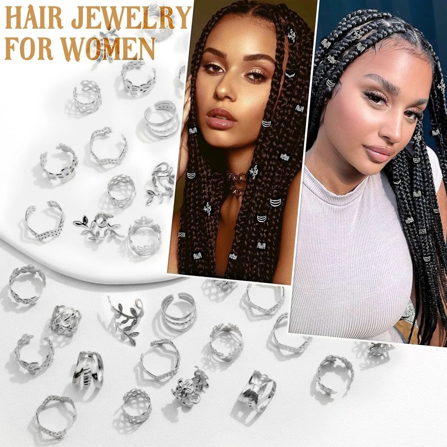 60PCS Gold Hair Jewelry for Braids — Metal Loc Clips, Dreadlock Accessories & Hair Decorations for Women