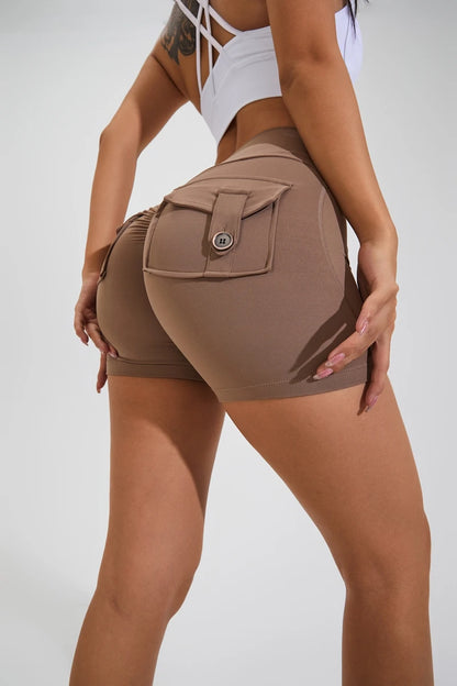QINACTIVE Women’s Yoga Shorts — High Waist Scrunched Butt Pocket Push-Up Gym Leggings & Sexy Booty Fitness Tights