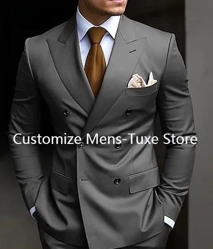 Men's Brown Double Breasted Suit - Slim Fit Peaked Lapel Formal Blazer & Trousers Set For Business and Wedding Wear