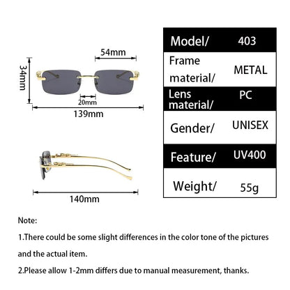 Vintage Rimless Cut Edge Sunglasses: Fashion Designer Shades with Luxury Golden Leopard Frame - UV400 Protection