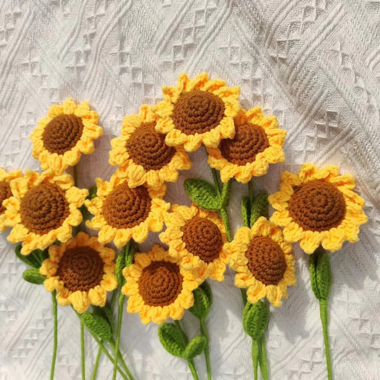 Finished Crochet Sunflower Bouquet – Handmade Artificial Flowers, 2024 Mother's Day Gift, Home & Room Decor