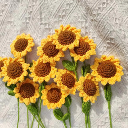 Finished Crochet Sunflower Bouquet – Handmade Artificial Flowers, 2024 Mother's Day Gift, Home & Room Decor