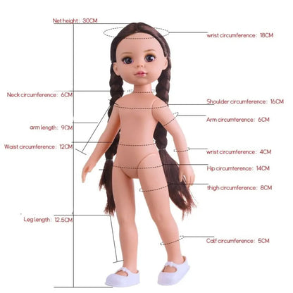 12-Inch Fashion Girl Doll - Blonde Hair, Brown Eyes & 3 Hair Colors Movable Doll Toy