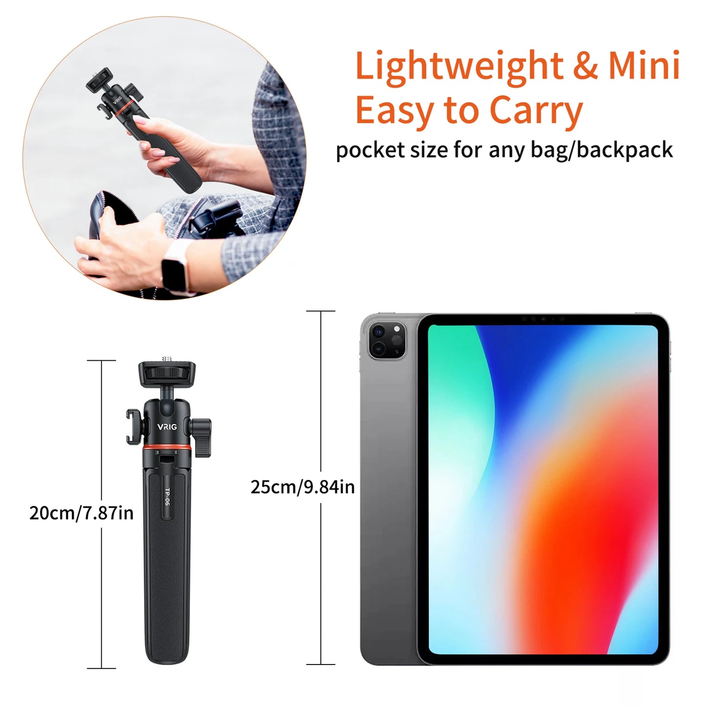 VRIG TP-08 TP-06 Aluminum Alloy Tripod Selfie Stick – 360° Rotatable with Cold Shoe Mount & 1/4" Screw, 1.5kg Load Capacity