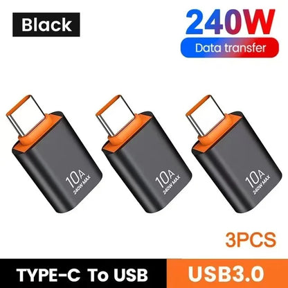 USB to Type-C Adapter — 10A OTG USB 3.0 Male to Female Converter for Fast Charging & Data Transfer, Compatible with MacBook, iPhone, Samsung