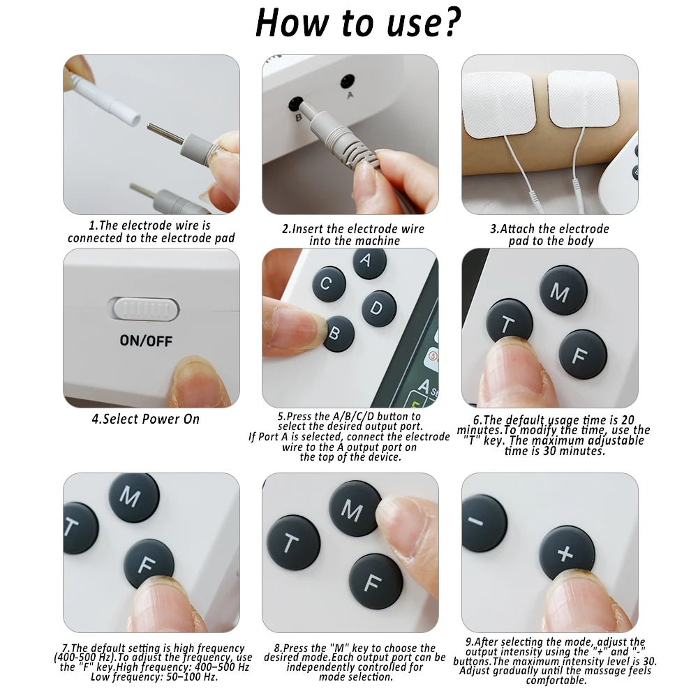 EMS Electric Muscle Stimulator — TENS Pulse Massager for Physiotherapy, Pain Relief, and Muscle Relaxation, Rechargeable Health Device