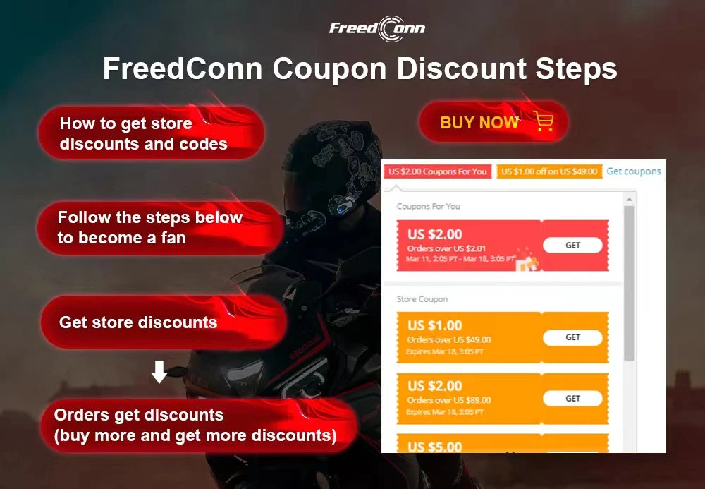 FreedConn Motorcycle Helmet Headset Intercom - Bluetooth Music, FM, Waterproof Moto Helmet Earphones & Intercom System
