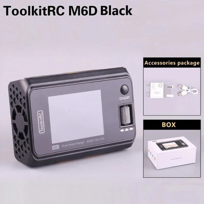 ToolkitRC M6D 500W Smart Charger - 15A Dual DC Charger & Discharger for 1-6S LiPo, LiHV, Li-Ion, NiMH & Pb Batteries