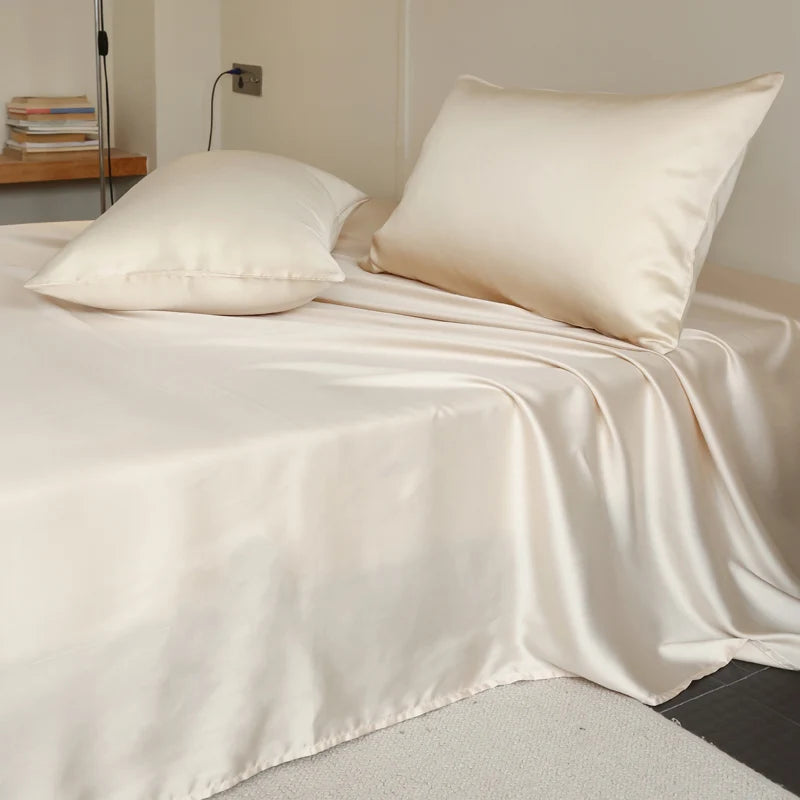 100% Mulberry Silk Bed Sheet Set - Luxury Silk Bedding with Fitted Sheet, Flat Sheet & Pillowcases