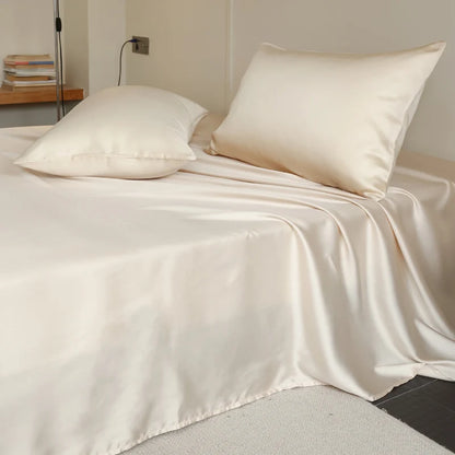 100% Mulberry Silk Bed Sheet Set - Luxury Silk Bedding with Fitted Sheet, Flat Sheet & Pillowcases