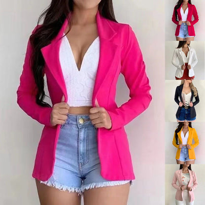 Women's Formal Blazer Jacket - Office Workwear Loose Fit Pocket Suit Coat