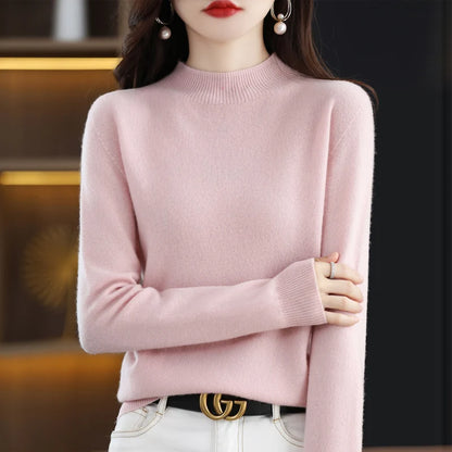 100% Pure Wool Half-Neck Pullover – New Cashmere Sweater for Women, Casual Knit Top in 19 Autumn and Winter Colors