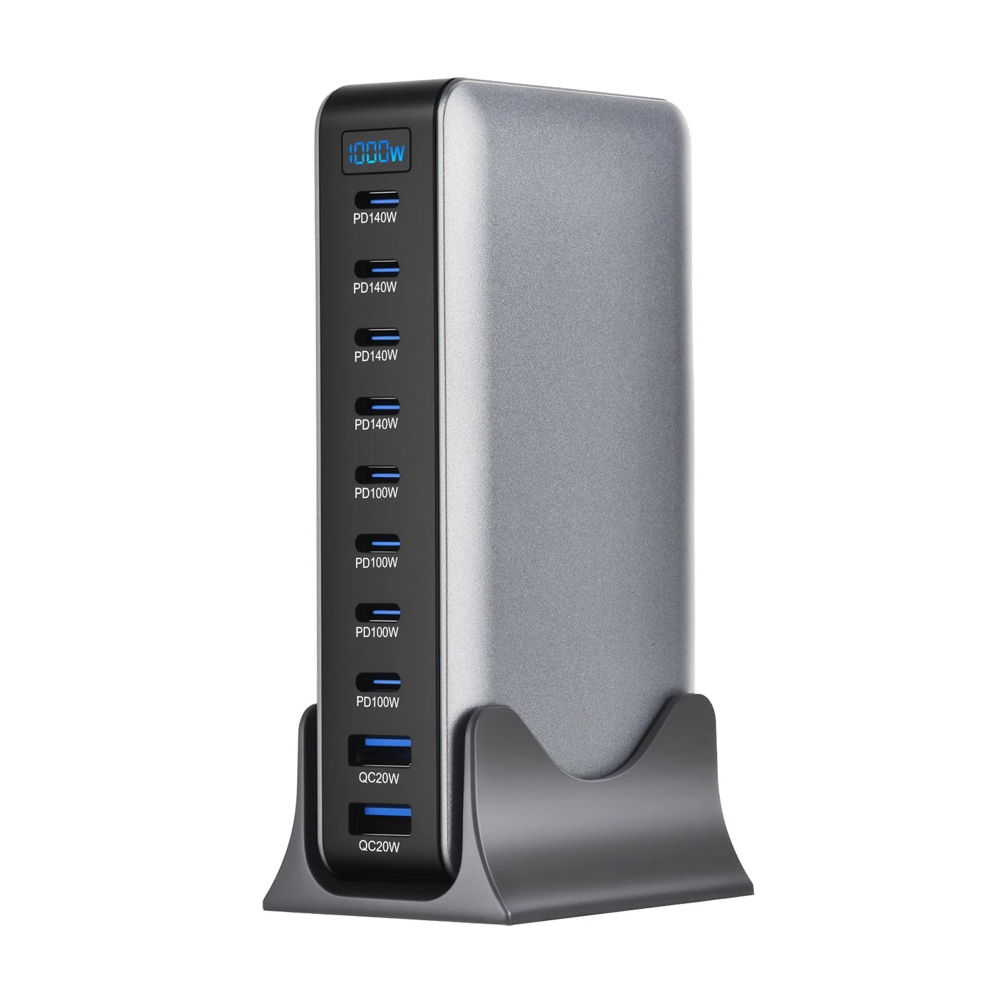 1000W 10-Port GaN Desktop Charger – 140W PD Fast Charging for MacBook Pro, 100W for Phone & Tablet, Multi-Port USB Hub Station