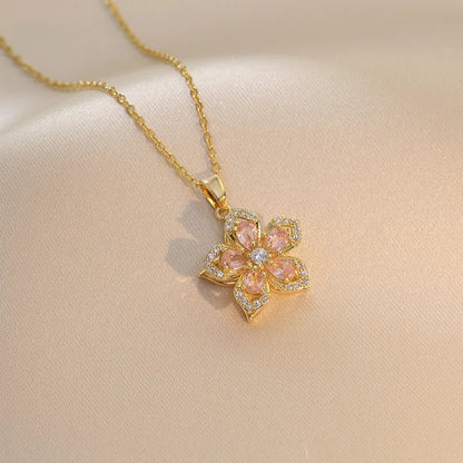 Light Luxury Gold Zircon Flower Pendant Necklace for Women - Elegant Party Jewelry Gift