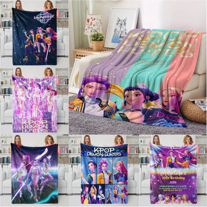 K-Pop Demon Hunter Flannel Blanket — Anime Girl Team Throw — Winter Warm Sofa & Bed Cover Fan Gift