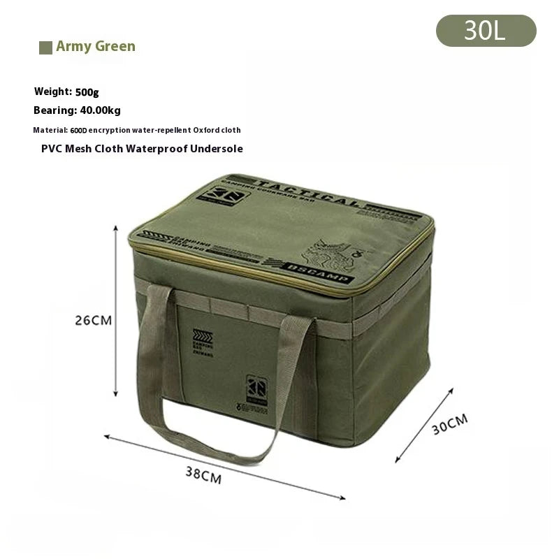 Insulated Tactical Camping Bag - Waterproof Foldable Outdoor Picnic & Tableware Storage Bag, 30L/42L/56L Large Capacity