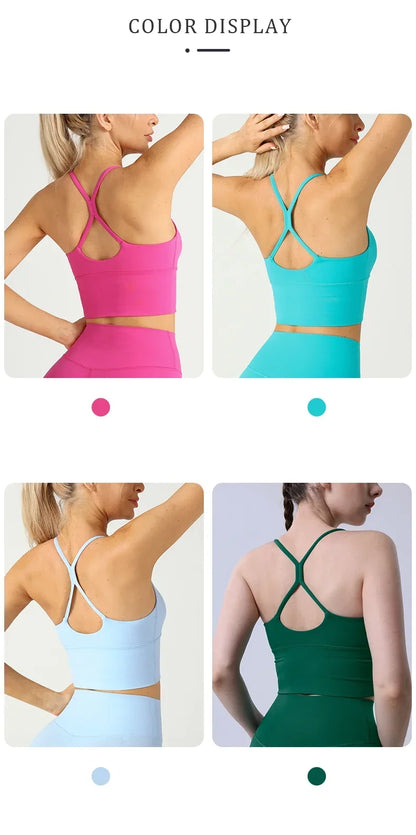 Solid Color Women’s Gym Yoga Sports Bra – Naked Feel, Sexy Cross Back Y-Shape Sling for Fitness, Jogging & Workout
