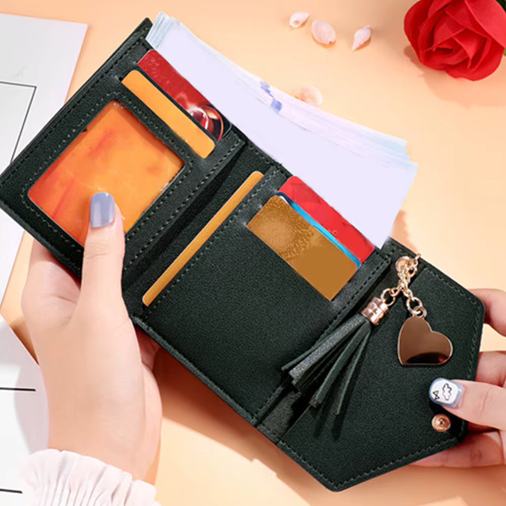 Women’s RFID Blocking Mini Leather Wallet – Compact Luxury Purse with ID Window, Purple Letter Design