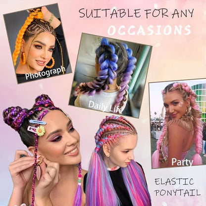 2pcs Purple Synthetic Braiding Hair – Long Straight DIY Braided Ponytail Hairpieces for Women, Party & Stage Hair Accessories