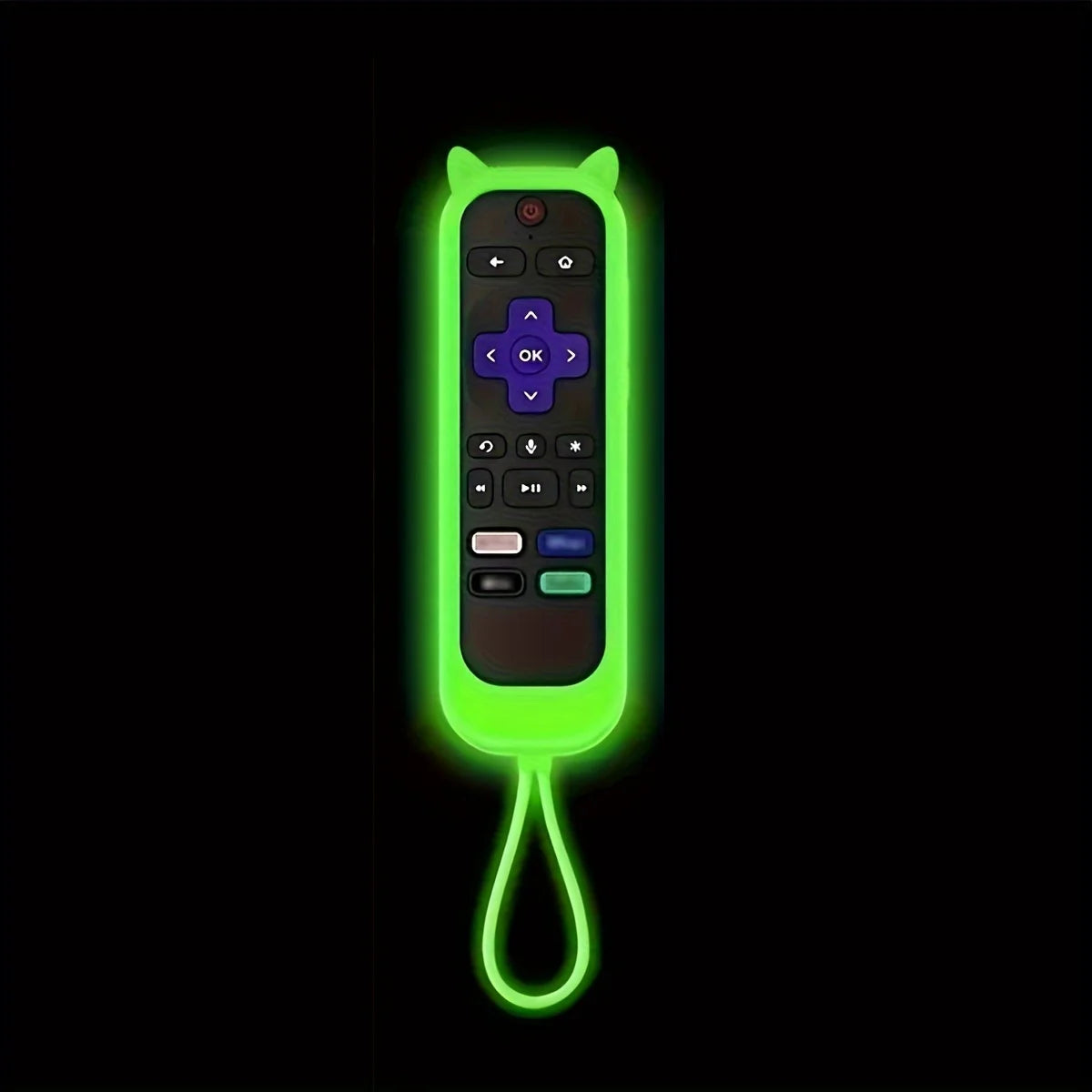 Glow-in-the-Dark Cat Ear Silicone TV Remote Cover - Cute Protective Case for TCL, Hisense & Roku Remotes