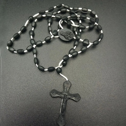 Vintage Cross Rosary Necklace – Fashion Beaded Chain with Jesus Crucifix & Virgin Mary Pendant Religious Jewelry for Men & Women