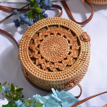 Handmade Straw Bag – Women’s Summer Rattan Beach Handbag, Boho Woven Circle Tote