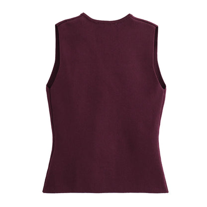 TRAF 2024 Women's Knit Vest Top – Cropped Sleeveless, Button Front, Summer Knitted Holiday Short Tops