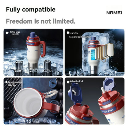 1250ml Stainless Steel Ceramic Tumbler - Large Insulated Water Bottle with Straw for Cold Drinks & Travel