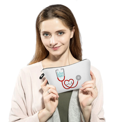 Organizer Toiletry Kit - Cartoon Letter Print Cosmetic Bag for Nurses, Doctors, Travel Makeup Bag, Women's Pencil Case Gift