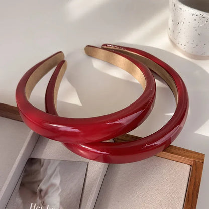Retro Red Leather Sponge Headband – Fashionable Hair Hoop for Women, Wash Face & Party Hair Accessories Gift