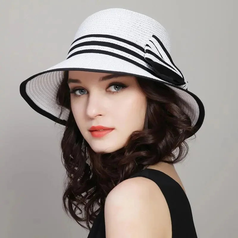 Muchique Women’s Summer Boater Hat – Wide Brim Straw Beach & Travel Hat with Casual Bow