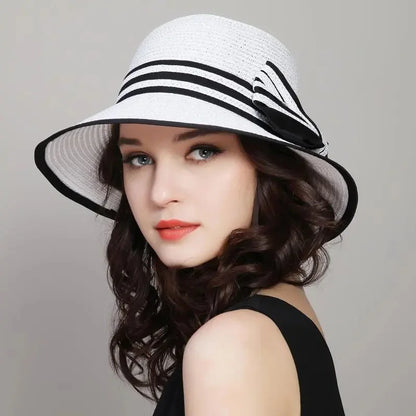 Muchique Women’s Summer Boater Hat – Wide Brim Straw Beach & Travel Hat with Casual Bow