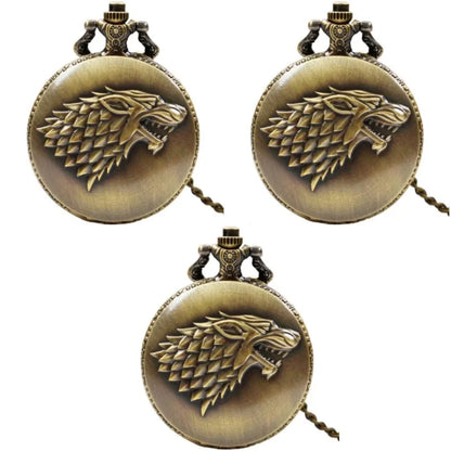 Wolf Head Pocket Watch - 3D Carved Quartz FOB Watch with Arabic Numerals for Men
