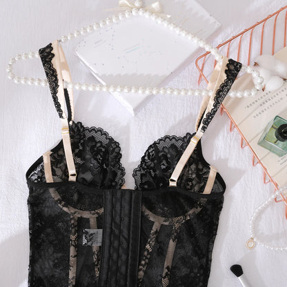 Ellolace Premium Sexy Women’s Lingerie – Willowy Corset 2PC Erotic Bowknot Set