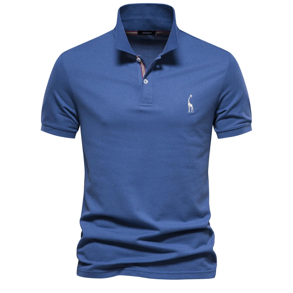 AIOPESON Men's Cotton Polo Shirt - Short Sleeve Solid Color Summer Casual Polo Top
