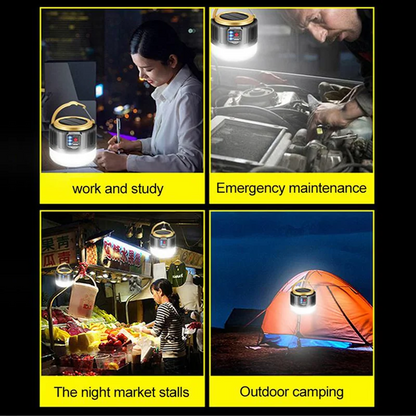 Solar LED Camping Light - Waterproof, Rechargeable Tent Lamp, Portable Lantern for Emergencies, Market, and Energy Saving Bulb