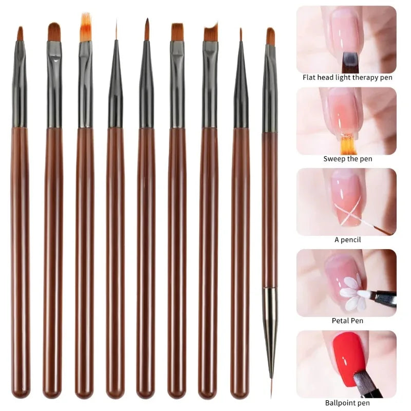 9PCS UV Gel Nail Brush Set – Liner DIY Painting Pen, Acrylic Drawing Brush for Nail Art Design & Tip Display Tools