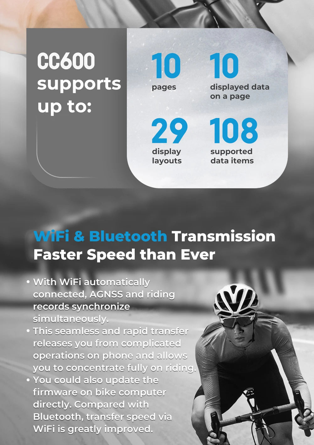 GEOID CC600 Bike Computer – Color Screen Smart GPS Speedometer with Wireless ANT+, WIFI, 11 Languages & Cycling Odometer