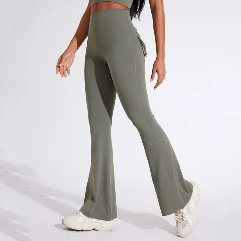 DIAS FIT JOY Women’s High-Waisted Bell Bottom Yoga Pants – Pocket Hip-Lifting Quick-Dry Fitness Gym & Running Leggings