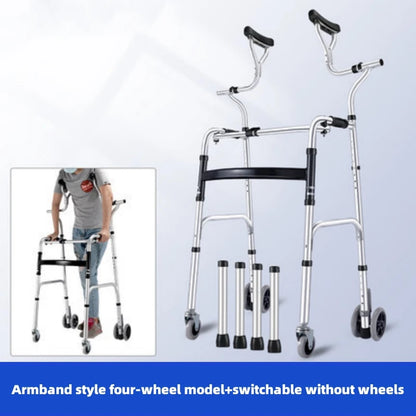 Elderly Rehabilitation Walker – Underarm Crutch Walking Stick Rollator with Aluminum Alloy Standing Frame for Disabled Mobility Support