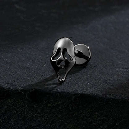Right Grand ASTM F136 Titanium 16G Ghost Face Flat Back Earring – Halloween CZ Cartilage Stud for Helix, Labret & Nose Piercing Jewelry