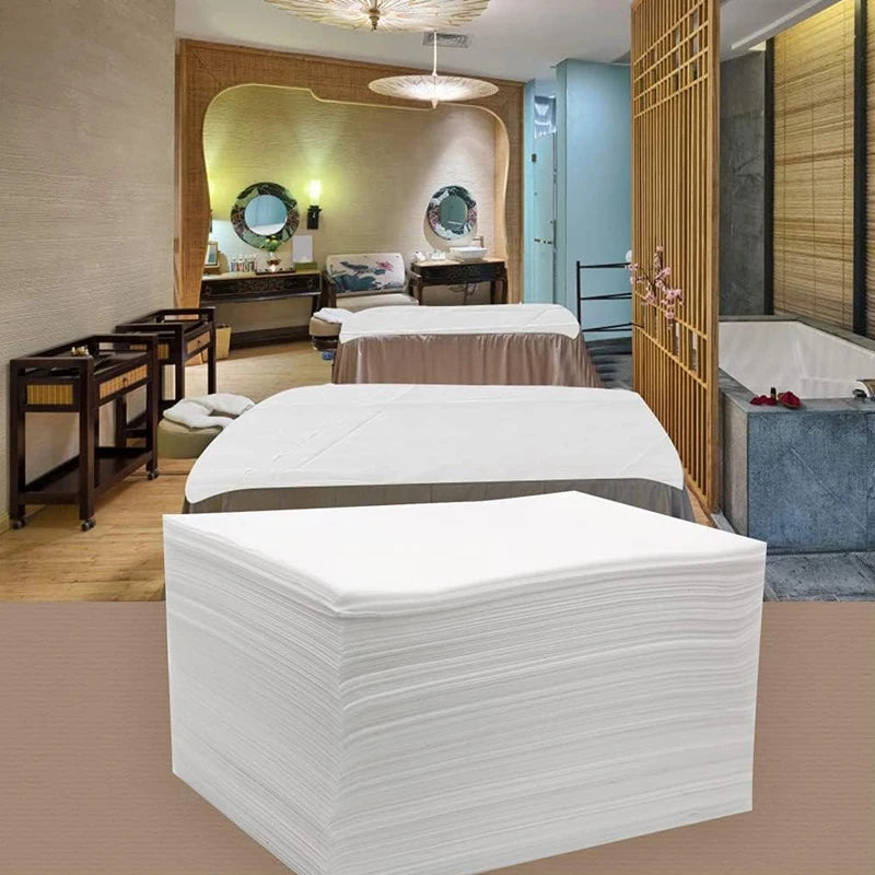 100pcs Disposable White Salon & Massage Table Covers – Breathable Non-Woven Spa & Tattoo Bedsheets